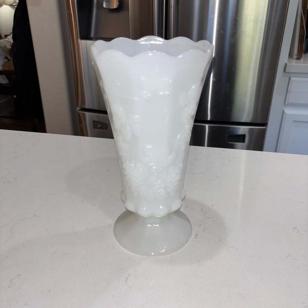 Westmoreland Paneled Grape Milk Glass Vase Scalloped Edge